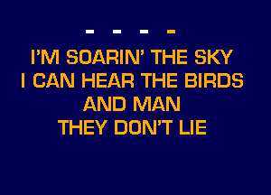 I'M SOARIN' THE SKY
I CAN HEAR THE BIRDS
AND MAN
THEY DON'T LIE