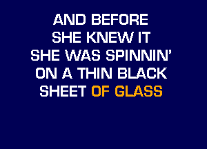 AND BEFORE
SHE KNEW IT
SHE WAS SPINNIN'
ON A THIN BLACK
SHEET 0F GLASS

g