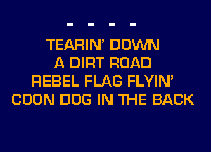 TEARIN' DOWN
A DIRT ROAD
REBEL FLAG FLYIN'
BOON DOG IN THE BACK