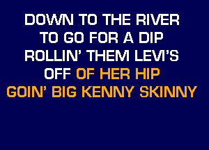 DOWN TO THE RIVER
TO GO FOR A DIP
ROLLIN' THEM LEVI'S
OFF OF HER HIP
GOIN' BIG KENNY SKINNY