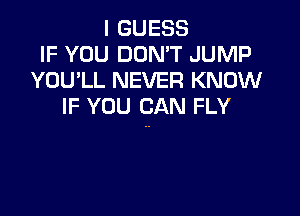 I GUESS
IF YOU DON'T JUMP
YOU'LL NEVER KNOW
IF YOU CAN FLY