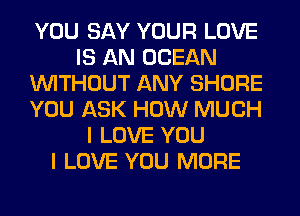 YOU SAY YOUR LOVE
IS AN OCEAN
WITHOUT ANY SHORE
YOU ASK HOW MUCH
I LOVE YOU
I LOVE YOU MORE