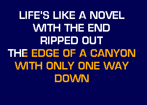 LIFE'S LIKE A NOVEL
WITH THE END
RIPPED OUT
THE EDGE OF A CANYON
WITH ONLY ONE WAY
DOWN