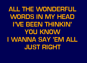 ALL THE WONDERFUL
WORDS IN MY HEAD
I'VE BEEN THINKIM
YOU KNOW
I WANNA SAY 'EM ALL
JUST RIGHT