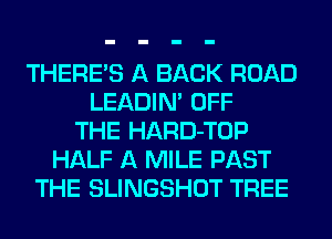 THERE'S A BACK ROAD
LEADIN' OFF
THE HARD-TOP
HALF A MILE PAST
THE SLINGSHOT TREE