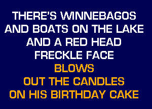 THERE'S VVINNEBAGOS
AND BOATS ON THE LAKE
AND A RED HEAD
FRECKLE FACE
BLOWS
OUT THE CANDLES
ON HIS BIRTHDAY CAKE