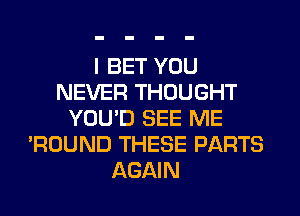 I BET YOU
NEVER THOUGHT
YOU'D SEE ME
'ROUND THESE PARTS
AGAIN