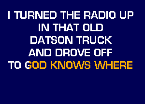 I TURNED THE RADIO UP
IN THAT OLD
DATSON TRUCK
AND DROVE OFF
TO GOD KNOWS WHERE