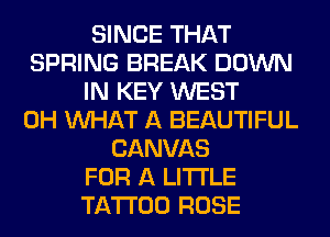 SINCE THAT
SPRING BREAK DOWN
IN KEY WEST
0H WHAT A BEAUTIFUL
CANVAS
FOR A LITTLE
TATTOO ROSE