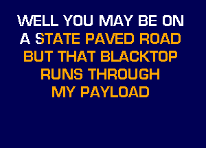 WELL YOU MAY BE ON
A STATE PAVED ROAD
BUT THAT BLACKTOP

RUNS THROUGH
MY PAYLOAD
