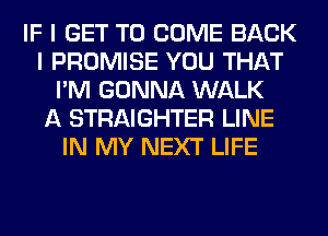 IF I GET TO COME BACK
I PROMISE YOU THAT
I'M GONNA WALK
A STRAIGHTER LINE
IN MY NEXT LIFE