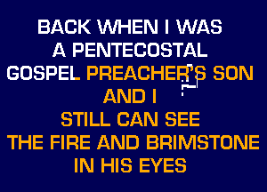 BACK WHEN I WAS
A PENTECOSTAL
GOSPEL PREACHER? SON

AND I -'
STILL CAN SEE
THE FIRE AND BRIMSTONE
IN HIS EYES