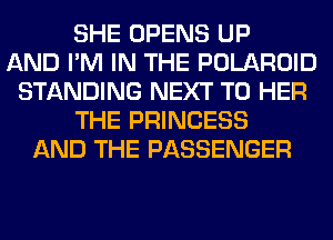 SHE OPENS UP
AND I'M IN THE POLAROID
STANDING NEXT T0 HER
THE PRINCESS
AND THE PASSENGER