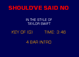 IN THE SWLE OF
TAYLOR SWIFT

KEY OF ((31 TIME 3148

4 BAR INTRO