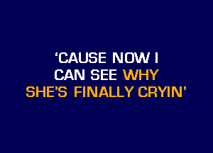 'CAUSE NOW I
CAN SEE WHY

SHE'S FINALLY CRYIN'