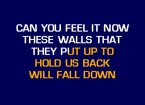 CAN YOU FEEL IT NOW
THESE WALLS THAT
THEY PUT UP TO
HOLD US BACK
WILL FALL DOWN