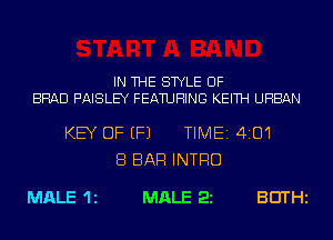 IN THE STYLE UF

BRAD PAISLEY FEATURING KEITH URBAN

KEY OF EFJ TIME1410'I
8 BAR INTRO
MALE 11 MALE 22 BEITHl