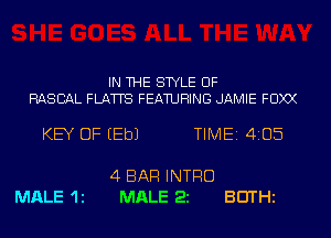 IN WE STYLE OF

RASCAL FLATTS FEAWRING JAMIE FOXX

KEY OF (Eb) TIMEI 405
4 BAR INTRO
MALE 11 MALE 22 BDTHz