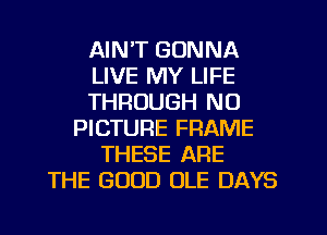 AIN'T GONNA
LIVE MY LIFE
THROUGH NO
PICTURE FRAME
THESE ARE
THE GOOD OLE DAYS