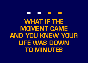 WHAT IF THE
MOMENT CAME
AND YOU KNEW YOUR

LIFE WAS DOWN

TO MINUTES l
