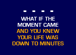 WHAT IF THE
MOMENT CAME
AND YOU KNEW

YOUR LIFE WAS

DOWN TO MINUTES l