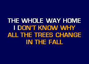 THE WHOLE WAY HOME
I DON'T KNOW WHY
ALL THE TREES CHANGE
IN THE FALL