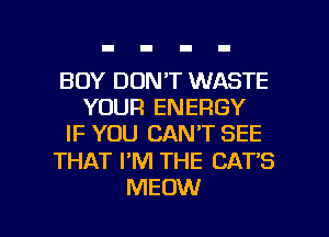 BOY DON'T WASTE
YOUR ENERGY
IF YOU CAN'T SEE

THAT PM THE CAT'S

MEOW l