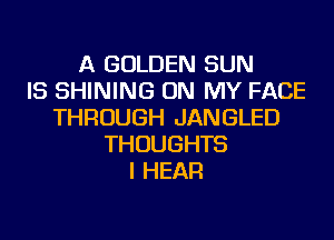 A GOLDEN SUN
IS SHINING ON MY FACE
THROUGH JANGLED
THOUGHTS
I HEAR