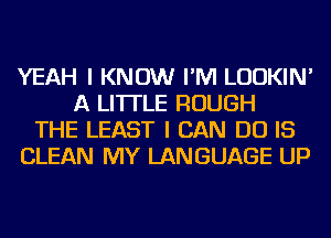 YEAH I KNOW I'M LUDKIN'
A LITTLE ROUGH
THE LEAST I CAN DO IS
CLEAN MY LANGUAGE UP