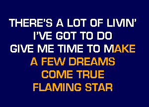 THERE'S A LOT OF LIVIN'
I'VE GOT TO DO
GIVE ME TIME TO MAKE
A FEW DREAMS
COME TRUE
FLAMING STAR