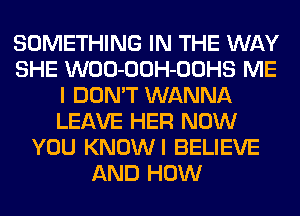 SOMETHING IN THE WAY
SHE WOO-OOH-OOHS ME
I DON'T WANNA
LEAVE HER NOW
YOU KNOWI BELIEVE
AND HOW