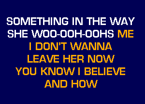 SOMETHING IN THE WAY
SHE WOO-OOH-OOHS ME
I DON'T WANNA
LEAVE HER NOW
YOU KNOWI BELIEVE
AND HOW