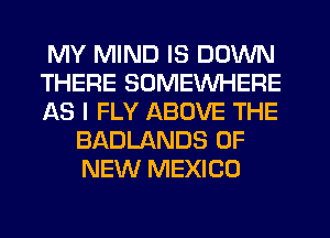 MY MIND IS DOWN

THERE SOMEWHERE

AS I FLY ABOVE THE
BADLANDS OF
NEW MEXICO