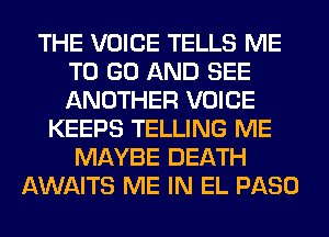THE VOICE TELLS ME
TO GO AND SEE
ANOTHER VOICE

KEEPS TELLING ME
MAYBE DEATH
AWAITS ME IN EL PASO