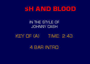IN THE SWLE OF
JOHNNY CASH

KEY OF (A) TIME12148

4 BAR INTRO