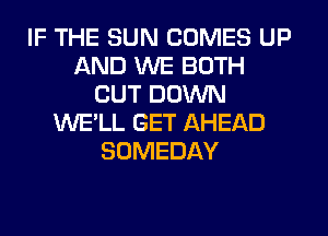 IF THE SUN COMES UP
AND WE BOTH
CUT DOWN
WE'LL GET AHEAD
SOMEDAY