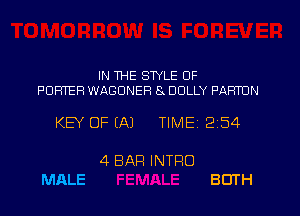 IN WE STYLE OF

PORTER WABDNER 8x DOLLY PARTON

KEY OF (A)

MALE

4 BAR INTRO

TlMEi 254

BOTH