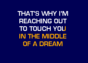 THAT'S WHY I'M
REACHING OUT
TO TOUCH YOU

IN THE MIDDLE
OF A DREAM