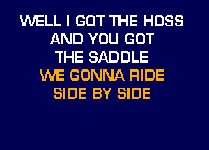 WELL I GOT THE HOSS
AND YOU GOT
THE SADDLE
WE GONNA RIDE
SIDE BY SIDE