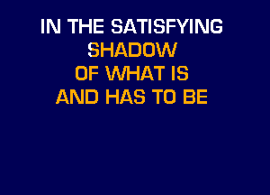 IN THE SATISFYING
SHADOW
OF WHAT IS
AND HAS TO BE
