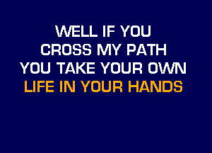 WELL IF YOU
CROSS MY PATH
YOU TAKE YOUR OWN

LIFE IN YOUR HANDS