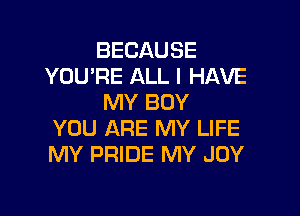 BECAUSE
YOU'RE ALL I HAVE
MY BOY

YOU ARE MY LIFE
MY PRIDE MY JOY