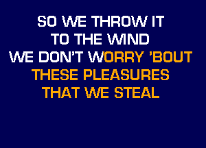 SO WE THROW IT
TO THE WIND
WE DON'T WORRY 'BOUT
THESE PLEASURES
THAT WE STEAL