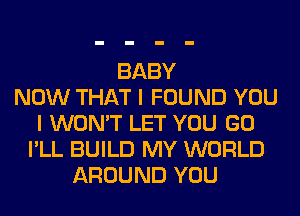 BABY
NOW THAT I FOUND YOU
I WON'T LET YOU GO
I'LL BUILD MY WORLD
AROUND YOU