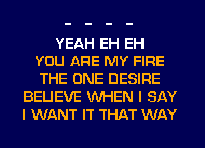 YEAH EH EH
YOU ARE MY FIRE
THE ONE DESIRE
BELIEVE WHEN I SAY
I WANT IT THAT WAY
