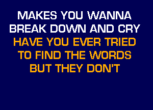 MAKES YOU WANNA
BREAK DOWN AND CRY
HAVE YOU EVER TRIED
TO FIND THE WORDS
BUT THEY DON'T