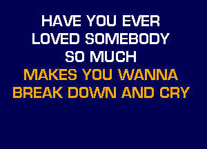 HAVE YOU EVER
LOVED SOMEBODY
SO MUCH
MAKES YOU WANNA
BREAK DOWN AND CRY