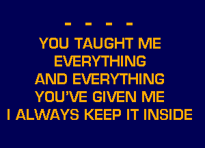 YOU TAUGHT ME
EVERYTHING
AND EVERYTHING
YOU'VE GIVEN ME
I ALWAYS KEEP IT INSIDE