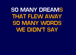 SO MANY DREAMS
THAT FLEW AWAY
SO MANY WORDS

WE DIDN'T SAY