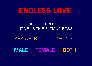 IN THE STYLE 0F
LIONEL RICHIE 8K DIANA ROSS

KEY OF (8b) TIMEf 4135

MALE BOTH